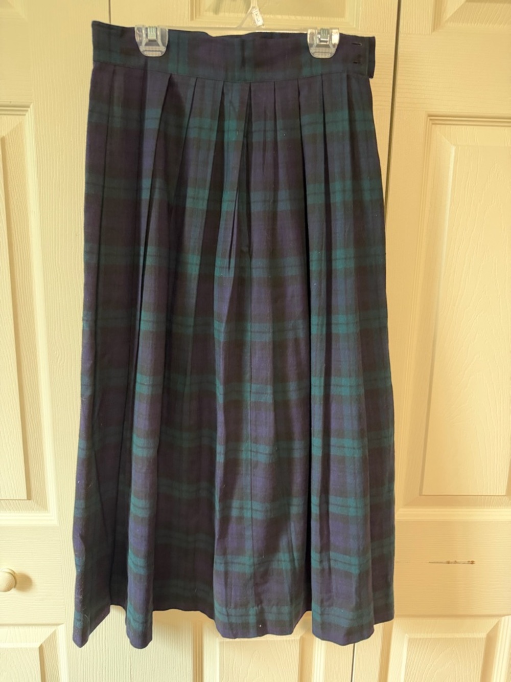 Laura Ashley Navy and Green Plaid Midi Skirt